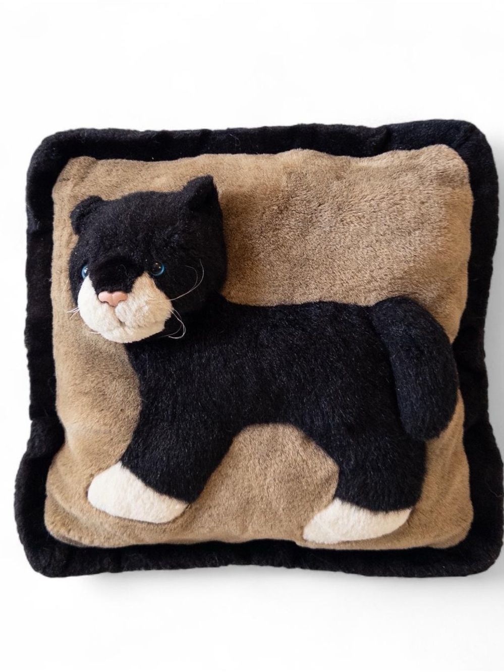 Vintage JAAG Plush Black & White Tuxedo Cat 3D Pillow | Great Condition